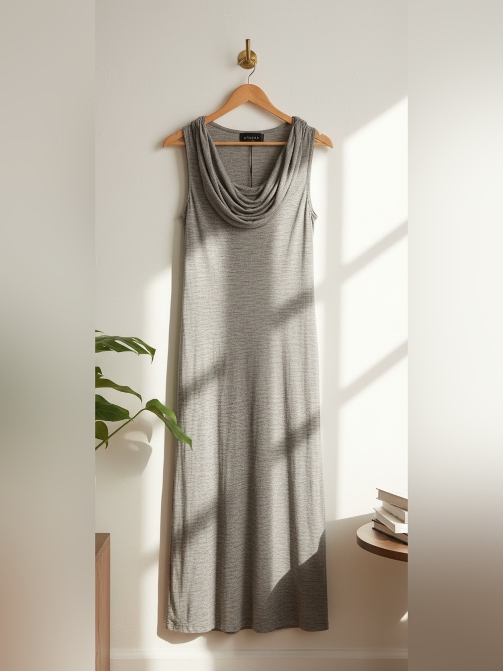 Kensie Pieces Cowl Neck Maxi Dress Grey Striped Sleeveless Size M